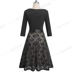 Retro Vintage Lace Patchwork with Sash Dresses Cocktail Party Flared Women Dress | Vimost Shop.