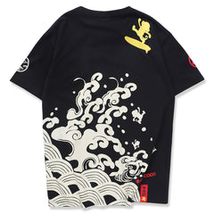 Japanese Style Wave Streetwear TShirts Mens Embroidery Short Sleeve T-shirts Harajuku Hip Hop Cotton Loose Tees Shirts | Vimost Shop.