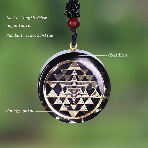 Natural Obsidian Orgonite Pendant Sri Yantra Necklace Sacred Geometry Chakra Energy Necklace Meditation Jewelry | Vimost Shop.