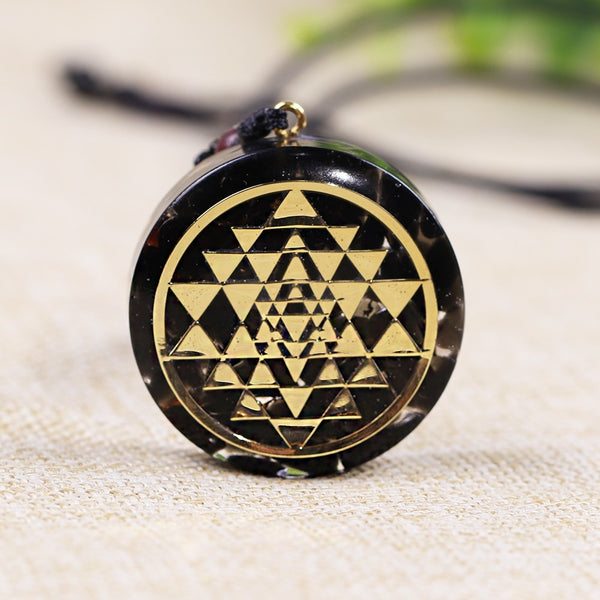 Natural Obsidian Orgonite Pendant Sri Yantra Necklace Sacred Geometry Chakra Energy Necklace Meditation Jewelry | Vimost Shop.
