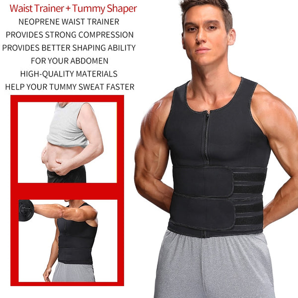 Men Body Shaper Sauna Vest Waist Trainer Double Belt Sweat Shirt Corset Top Abdomen Slimming Shapewear Fat Burn Fitness Top | Vimost Shop.