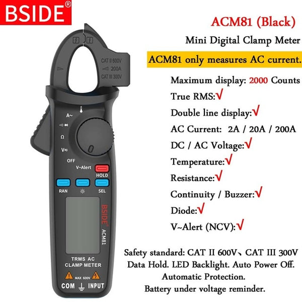 True RMS Clamp Meter 1mA Plier Ammeter Professional Car repair Digital Multimeter DC AC Current Volt Temp Capacitor Tester | Vimost Shop.