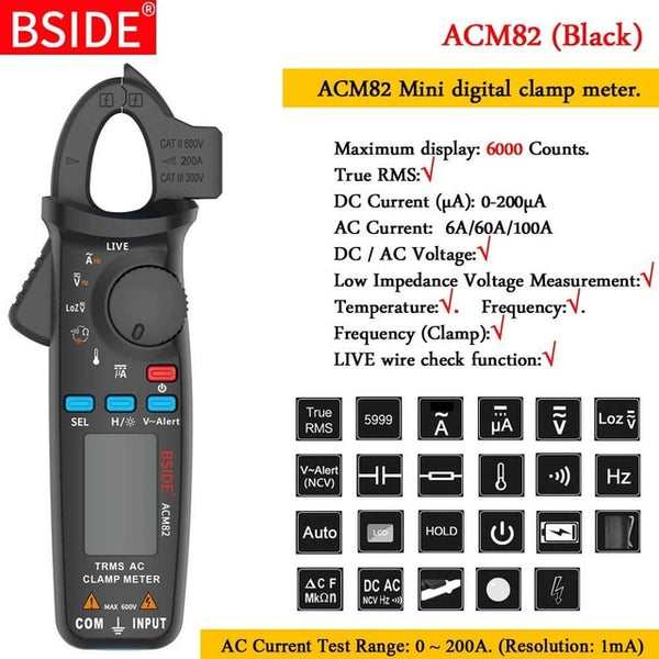 True RMS Clamp Meter 1mA Plier Ammeter Professional Car repair Digital Multimeter DC AC Current Volt Temp Capacitor Tester | Vimost Shop.