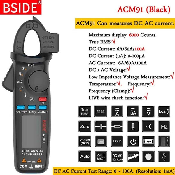 True RMS Clamp Meter 1mA Plier Ammeter Professional Car repair Digital Multimeter DC AC Current Volt Temp Capacitor Tester | Vimost Shop.