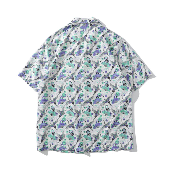Japanese Style Crane Hawaiian Shirts Streetwear Hip Hop Casual Beach Camisas Shirt Fashion Harajuku White Men Tops | Vimost Shop.