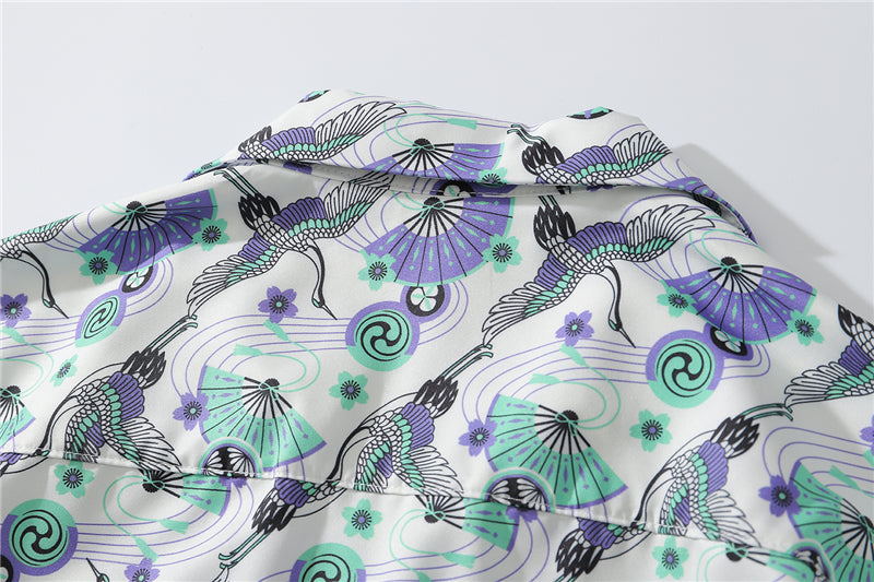 Japanese Style Crane Hawaiian Shirts Streetwear Hip Hop Casual Beach Camisas Shirt Fashion Harajuku White Men Tops | Vimost Shop.
