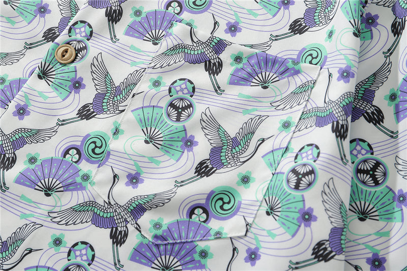 Japanese Style Crane Hawaiian Shirts Streetwear Hip Hop Casual Beach Camisas Shirt Fashion Harajuku White Men Tops | Vimost Shop.