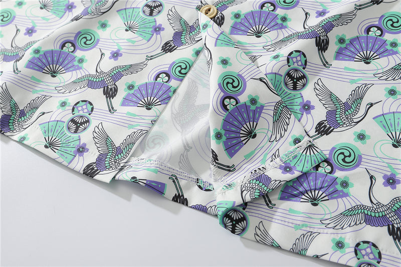 Japanese Style Crane Hawaiian Shirts Streetwear Hip Hop Casual Beach Camisas Shirt Fashion Harajuku White Men Tops | Vimost Shop.