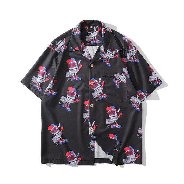 Fashion Style Full Robot Print Hawaiian Shirts Streetwear Hip Hop Casual Beach Camisas Shirt Harajuku White Men Tops | Vimost Shop.