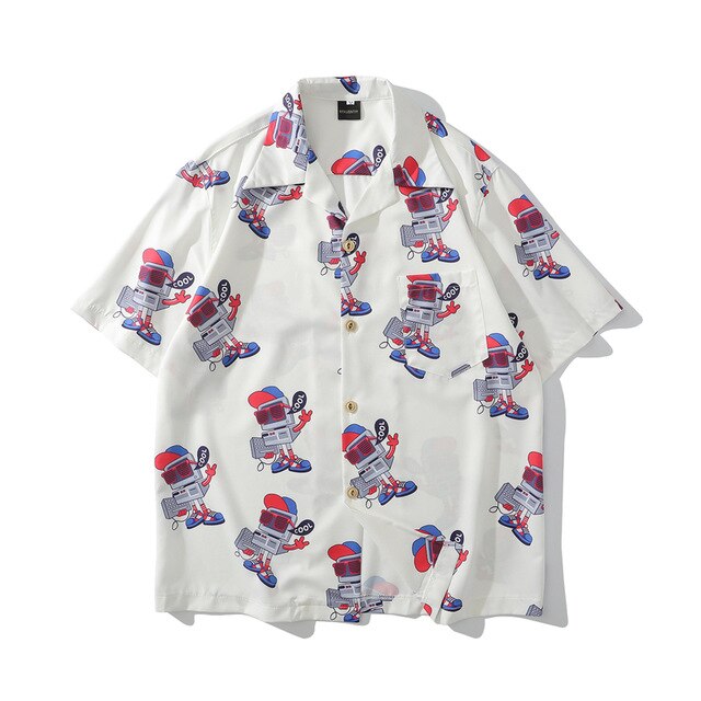 Fashion Style Full Robot Print Hawaiian Shirts Streetwear Hip Hop Casual Beach Camisas Shirt Harajuku White Men Tops | Vimost Shop.