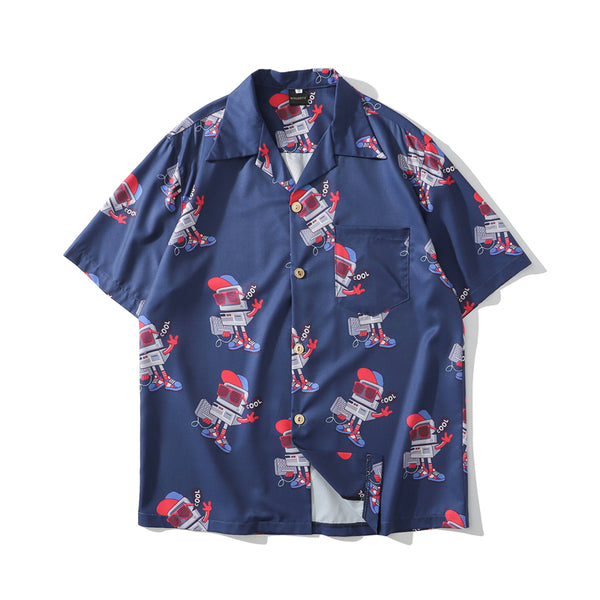 Fashion Style Full Robot Print Hawaiian Shirts Streetwear Hip Hop Casual Beach Camisas Shirt Harajuku White Men Tops | Vimost Shop.