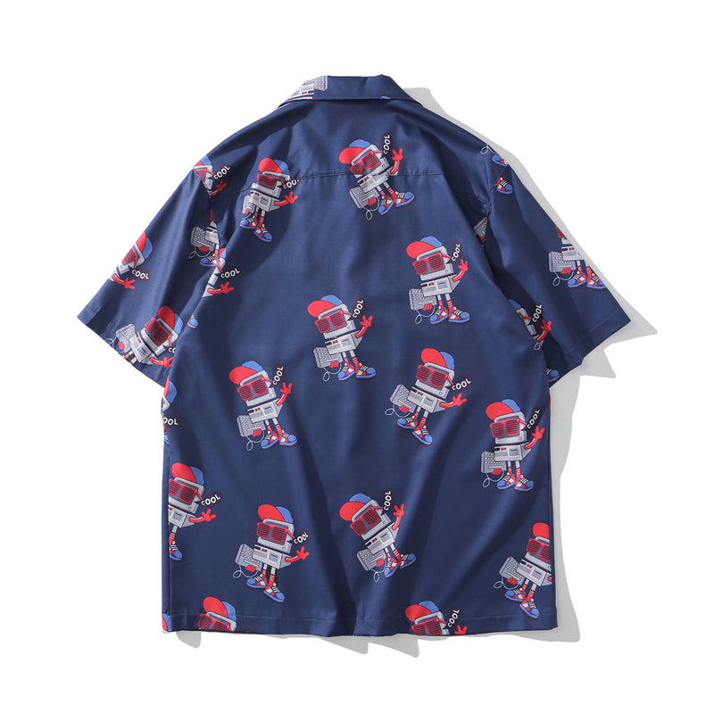 Fashion Style Full Robot Print Hawaiian Shirts Streetwear Hip Hop Casual Beach Camisas Shirt Harajuku White Men Tops | Vimost Shop.