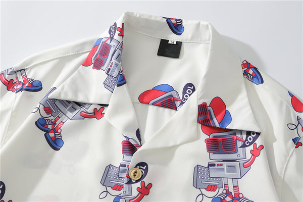 Fashion Style Full Robot Print Hawaiian Shirts Streetwear Hip Hop Casual Beach Camisas Shirt Harajuku White Men Tops | Vimost Shop.
