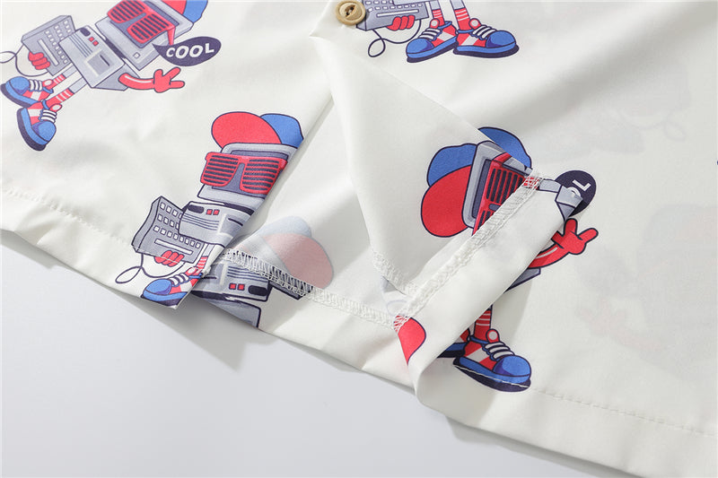 Fashion Style Full Robot Print Hawaiian Shirts Streetwear Hip Hop Casual Beach Camisas Shirt Harajuku White Men Tops | Vimost Shop.