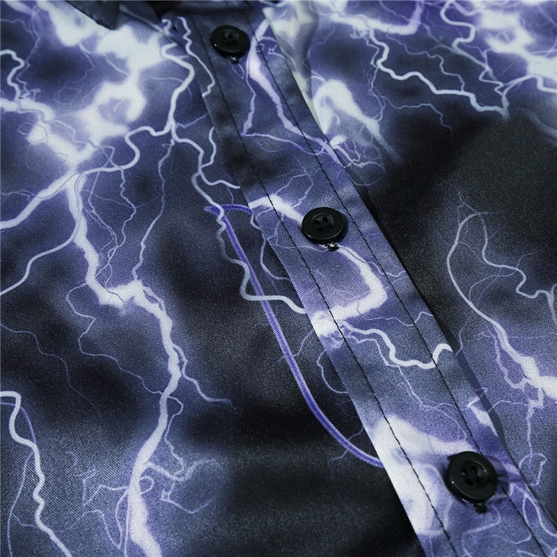 Full Lightning Print Short Sleeve Hawaiian Shirt Summer Casual Floral Button Tropical Beach Hawaii Camp Oversized Shirt | Vimost Shop.