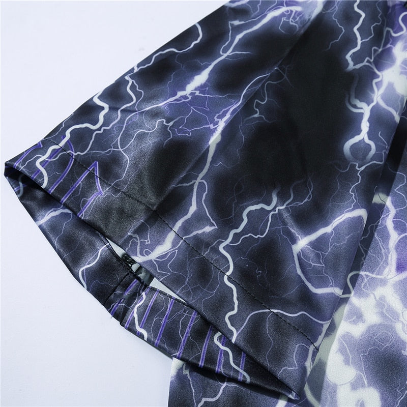 Full Lightning Print Short Sleeve Hawaiian Shirt Summer Casual Floral Button Tropical Beach Hawaii Camp Oversized Shirt | Vimost Shop.