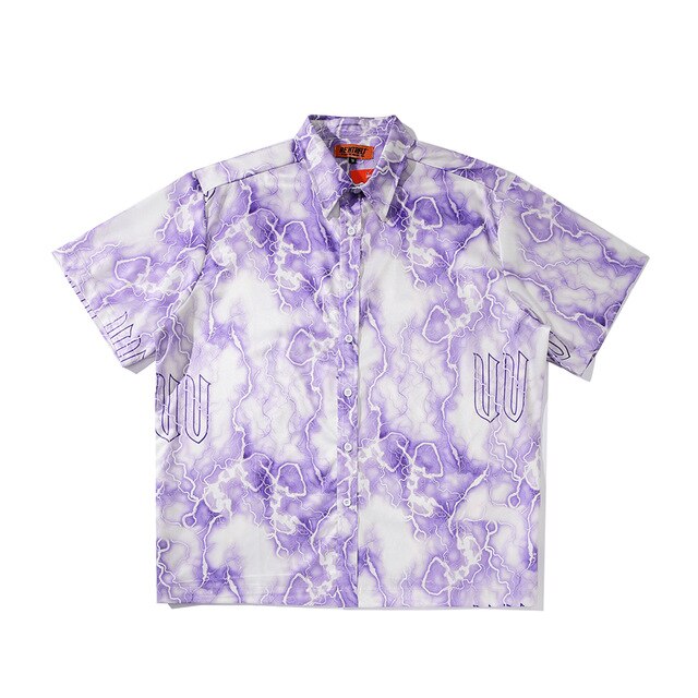 Full Lightning Print Short Sleeve Hawaiian Shirt Summer Casual Floral Button Tropical Beach Hawaii Camp Oversized Shirt | Vimost Shop.