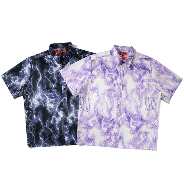 Full Lightning Print Short Sleeve Hawaiian Shirt Summer Casual Floral Button Tropical Beach Hawaii Camp Oversized Shirt | Vimost Shop.