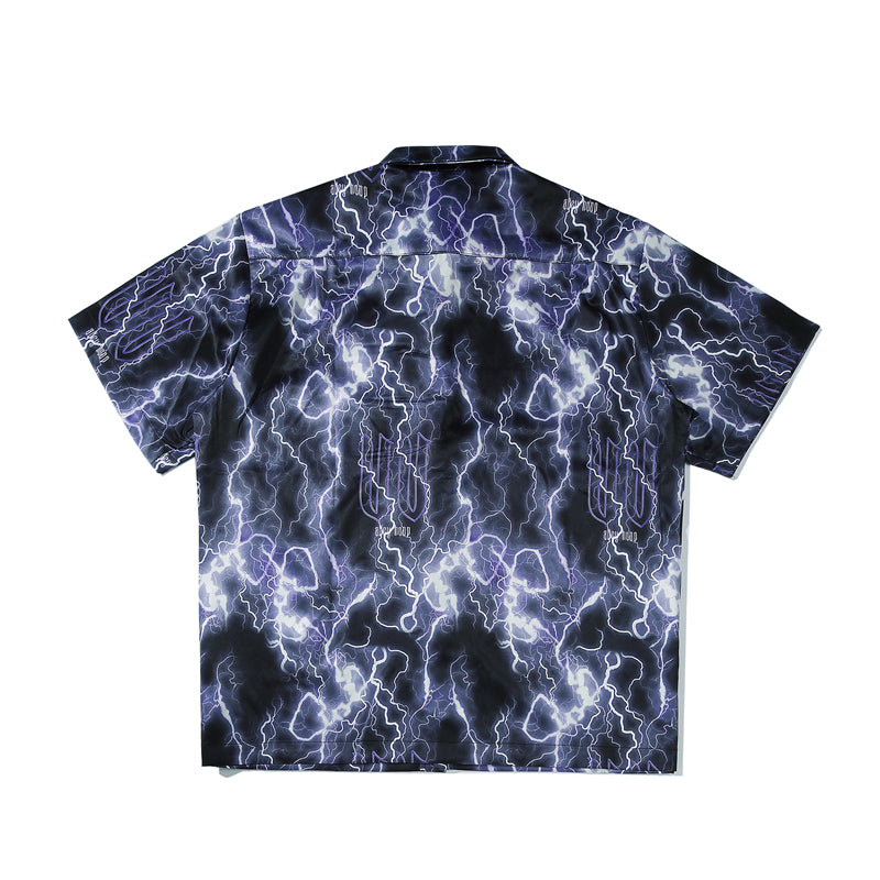 Full Lightning Print Short Sleeve Hawaiian Shirt Summer Casual Floral Button Tropical Beach Hawaii Camp Oversized Shirt | Vimost Shop.