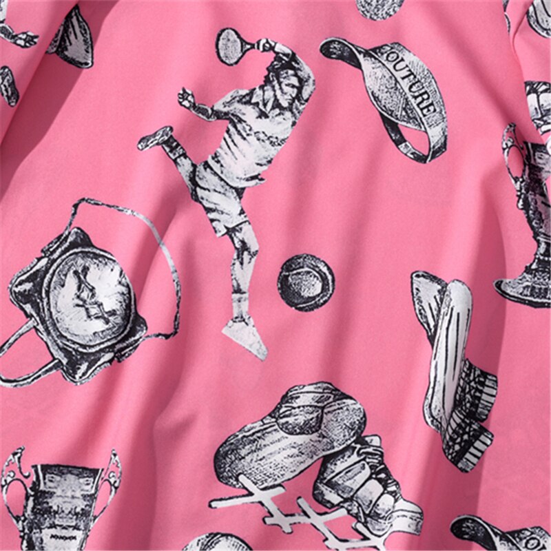 Summer Tennis Print Pink Beach Hawaiian Aloha Shirts Mens Casual Short Sleeve Shirt Male Fashion Shirts Tops | Vimost Shop.