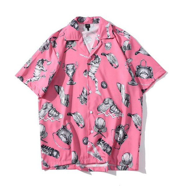 Summer Tennis Print Pink Beach Hawaiian Aloha Shirts Mens Casual Short Sleeve Shirt Male Fashion Shirts Tops | Vimost Shop.