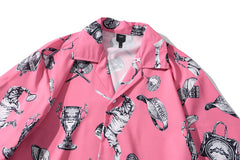 Summer Tennis Print Pink Beach Hawaiian Aloha Shirts Mens Casual Short Sleeve Shirt Male Fashion Shirts Tops | Vimost Shop.