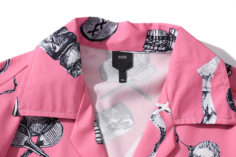 Summer Tennis Print Pink Beach Hawaiian Aloha Shirts Mens Casual Short Sleeve Shirt Male Fashion Shirts Tops | Vimost Shop.