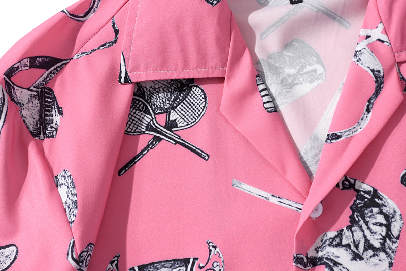 Summer Tennis Print Pink Beach Hawaiian Aloha Shirts Mens Casual Short Sleeve Shirt Male Fashion Shirts Tops | Vimost Shop.