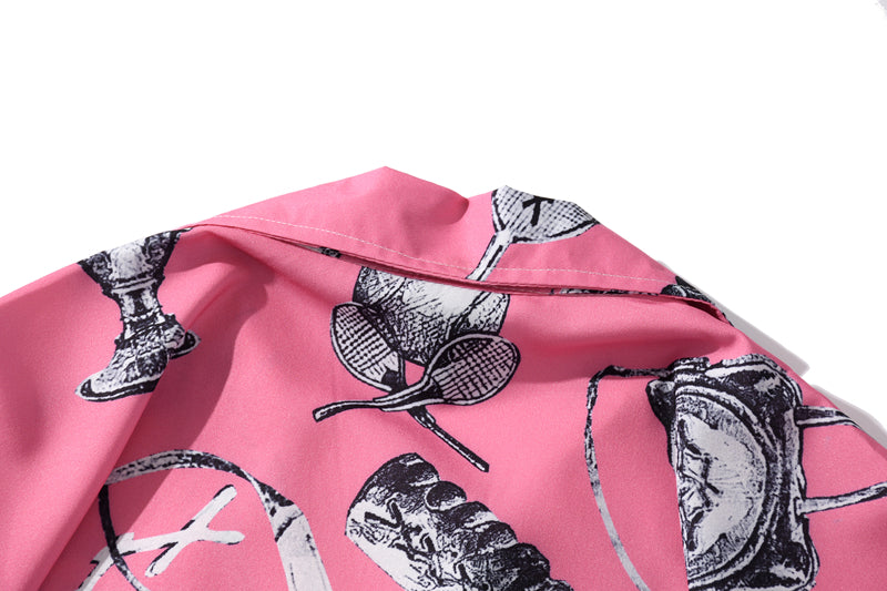 Summer Tennis Print Pink Beach Hawaiian Aloha Shirts Mens Casual Short Sleeve Shirt Male Fashion Shirts Tops | Vimost Shop.