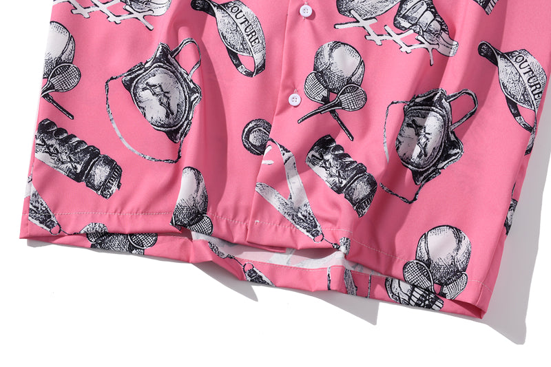 Summer Tennis Print Pink Beach Hawaiian Aloha Shirts Mens Casual Short Sleeve Shirt Male Fashion Shirts Tops | Vimost Shop.