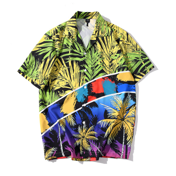 Fashion Summer Leaves Print Orange Beach Hawaiian Aloha Shirts Mens Casual Short Sleeve Shirt Camisas Shirts Tops | Vimost Shop.