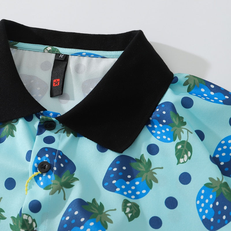 Strawberry Print Harajuku Shirt Mens Hip Hop Streetwear Hawaiian Shirt Fashion Oversized Short Sleeve Korean Red Tops | Vimost Shop.