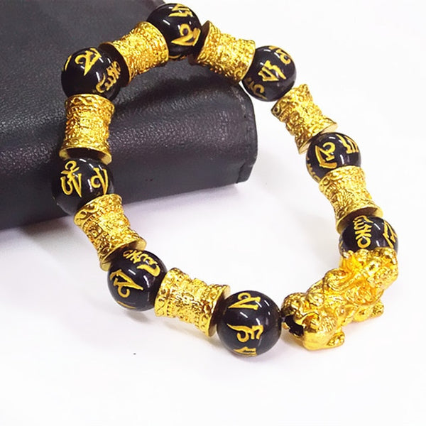 Wholesale price Fashion Feng Shui Stone Beads Bracelet Men Women Unisex Pi Xiu Obsidian Wristband Gold Wealth | Vimost Shop.