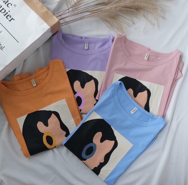 Summer character t-shirts fashion girls tops short sleeve printing t-shirts korean women | Vimost Shop.