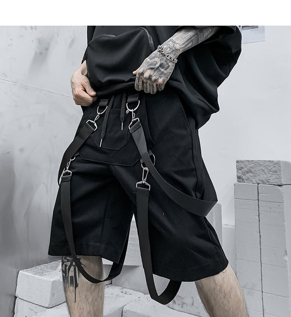 Male Shorts Multi Pocket Summer Loose Ribbons Black Men Short Pant Casual Cotton Hip Hop Streetwear Mens Cargo Shorts | Vimost Shop.