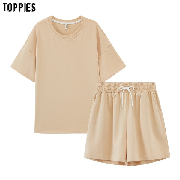 summer tracksuits womens two peices set leisure outfits cotton oversized t-shirts | Vimost Shop.