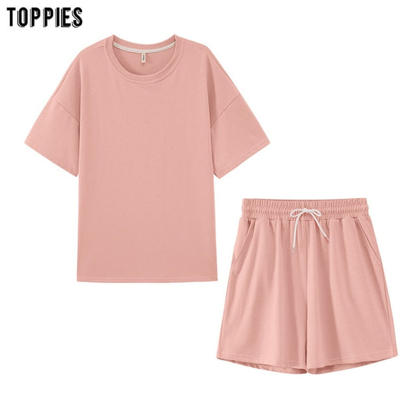 summer tracksuits womens two peices set leisure outfits cotton oversized t-shirts | Vimost Shop.
