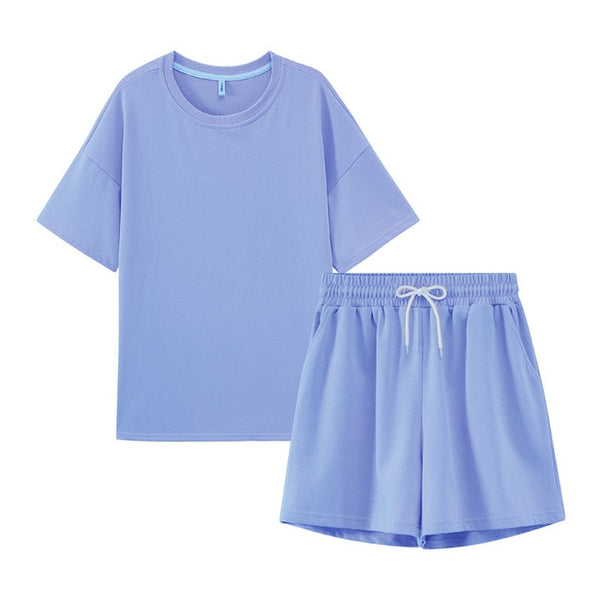 summer tracksuits womens two peices set leisure outfits cotton oversized t-shirts | Vimost Shop.