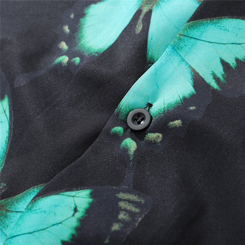 Full Butterfly Print Short Sleeve Hawaiian Shirt Summer Men Casual Floral Hip Hop Streetwear Oversized Black Shirt | Vimost Shop.
