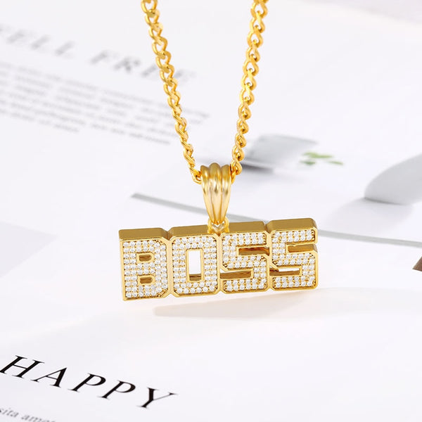 Ice out BOSS Letter Pendants Necklaces set Gold Color Zircon Chain Power Necklace Women Men Hip Hop Punk Jewelry Gifts Wholesale | Vimost Shop.