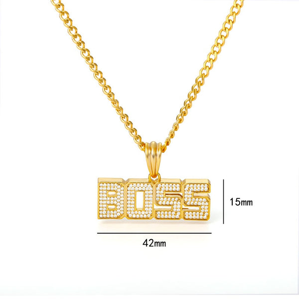 Ice out BOSS Letter Pendants Necklaces set Gold Color Zircon Chain Power Necklace Women Men Hip Hop Punk Jewelry Gifts Wholesale | Vimost Shop.