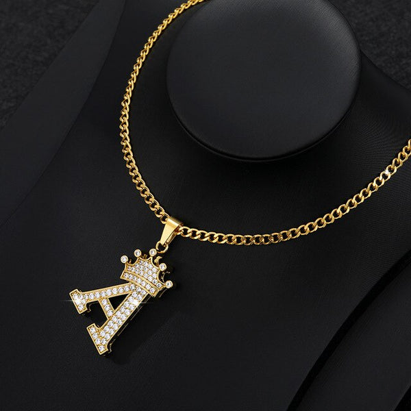 Zircon Crown Letter Initial Necklaces For Women Gold Chain CZ Crystal Alphabet Female Pendant Necklace Fashion Hip Hop Jewelry | Vimost Shop.