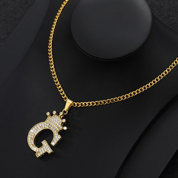 Zircon Crown Letter Initial Necklaces For Women Gold Chain CZ Crystal Alphabet Female Pendant Necklace Fashion Hip Hop Jewelry | Vimost Shop.