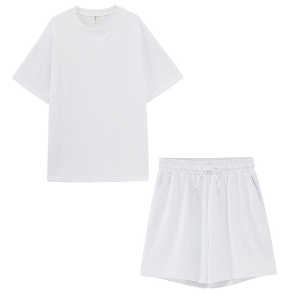 summer tracksuits womens two peices set leisure outfits cotton oversized t-shirts | Vimost Shop.