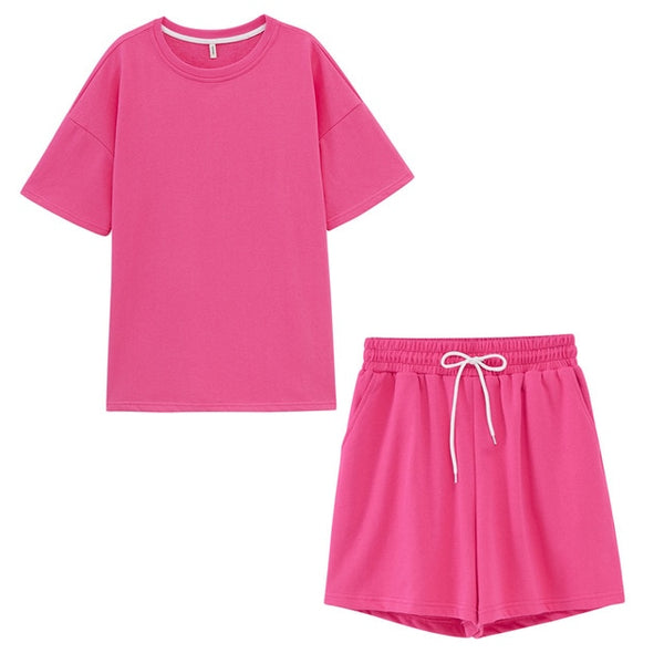 summer tracksuits womens two peices set leisure outfits cotton oversized t-shirts | Vimost Shop.