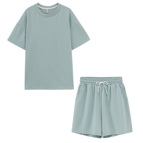 summer tracksuits womens two peices set leisure outfits cotton oversized t-shirts | Vimost Shop.