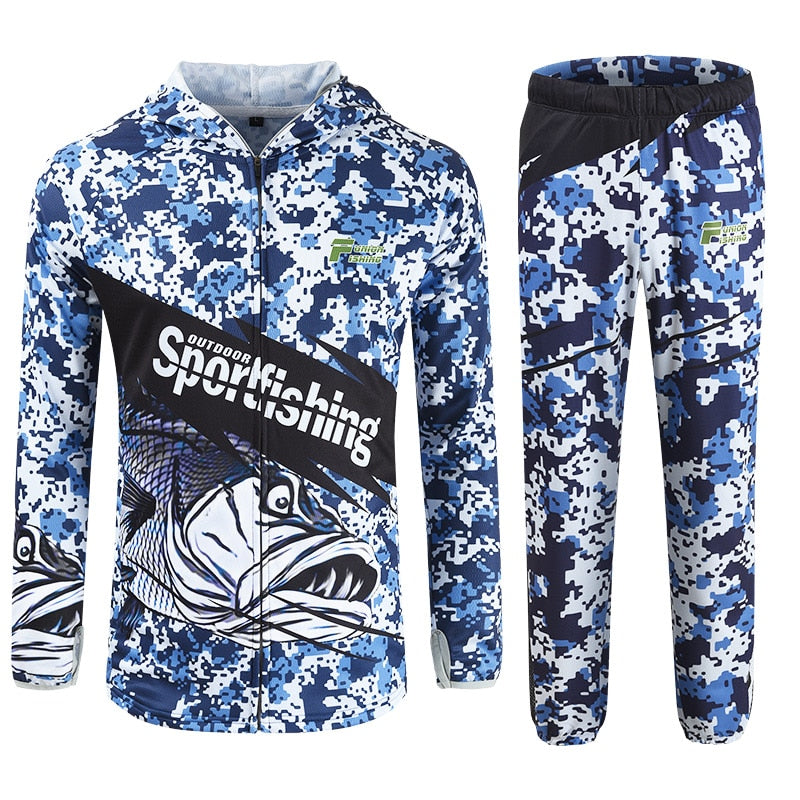 Quick Dry Bass Fishing Clothing set Long Sleeve Camouflage Hooded Breathable Anti-UV Sun Protection clothes fishing shirts | Vimost Shop.