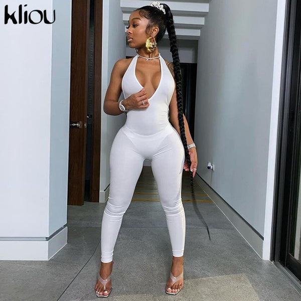 Halter women activewear v-neck sexy bandage sleeveless jumpsuit skinny rompers | Vimost Shop.