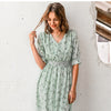 Women floral print dress Elegant puff sleeve a line v neck sash dress | Vimost Shop.