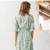 Women floral print dress Elegant puff sleeve a line v neck sash dress | Vimost Shop.